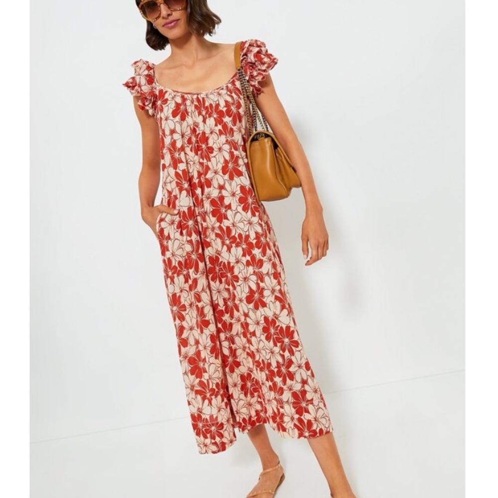 The Great Burnt Red Hibiscus Floral The Cascade Dress